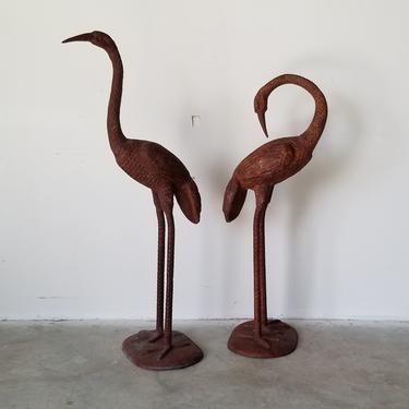 Vintage Outdoor Garden Crane Bird Statues – a Pair. 