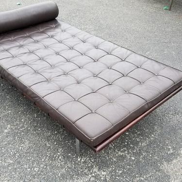 Vintage Mies Van Der Rohe  Espresso Leather Mahogany Framed Barcelona Day Bed