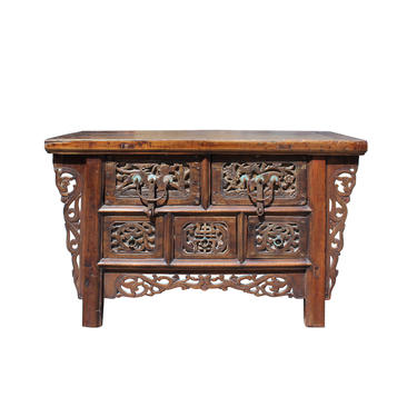 Chinese Vintage Rustic Carving Low Kang Table Display Stand cs5762E 