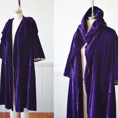1950s Royal Purple Velvet Swing Coat | Vintage 1950s Purple Velvet Coat with Shawl Collar  | S/PM 