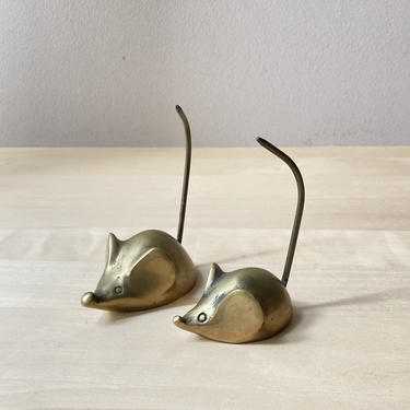 pair vintage brass mouse receipt holder mice paper weights 