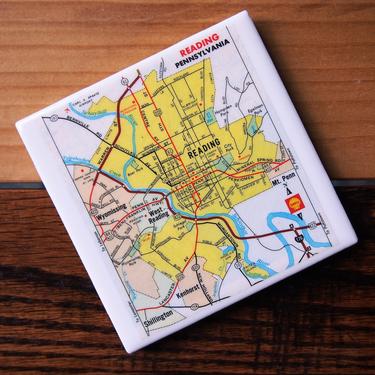 1973 Reading Pennsylvania Map Coaster. Reading Map. City Coaster. Pennsylvania Décor. Office Gift. Housewarming. Vintage Map. Shell Road Map 