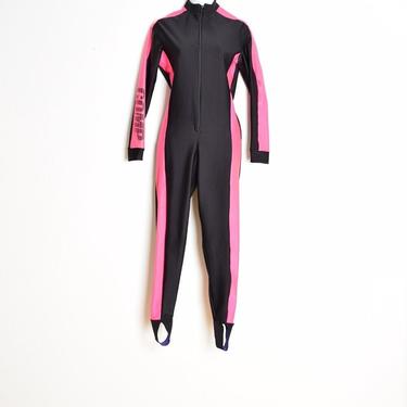 vintage 90s COMP wetsuit surf diving jumpsuit black neon pink stirrup S M clothing 