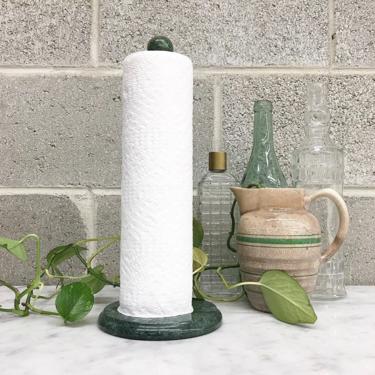 Vintage Marble Paper Towel Holder Retro 1990s Contemporary + Modern + Green + Kitchen Storage + Home and Table Decor 