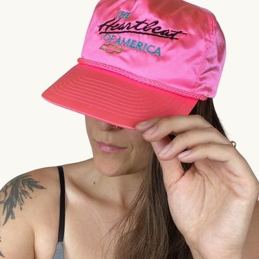 80s Heartbeat of America Chevy Neon Pink Nylon Trucker Hat 
