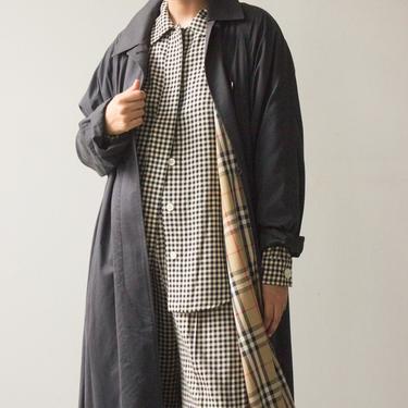 1980s Burberry Navy A-Line Duster Jacket with Classic Lining 