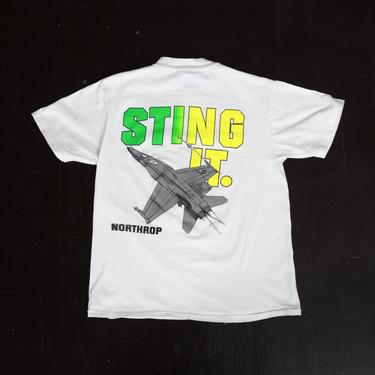 90s &amp;quot;Sting It&amp;quot; Stealth Bomber T Shirt - Unisex Medium | Vintage Air Force Graphic Fighter Jet Tee 