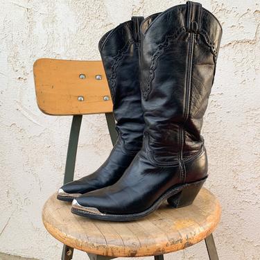 Vintage Black Leather Made in USA Cowboy Boots 