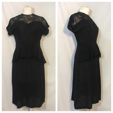 Vintage 1940’s Lace Illusion Black Dress 