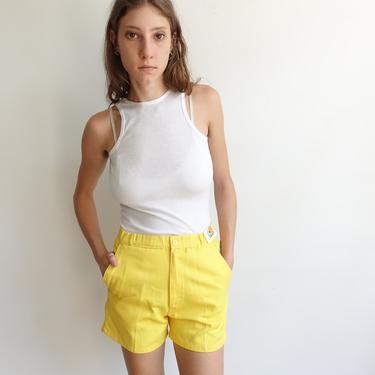 Vintage 80s Yellow Shorts/ 1980s High Waisted Surf Shorts/ Weeds / Size XXS XS 00 23 