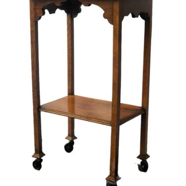 Free and Insured Shipping Within US - English Oak Arts and Crafts End Table Stand With Casters 
