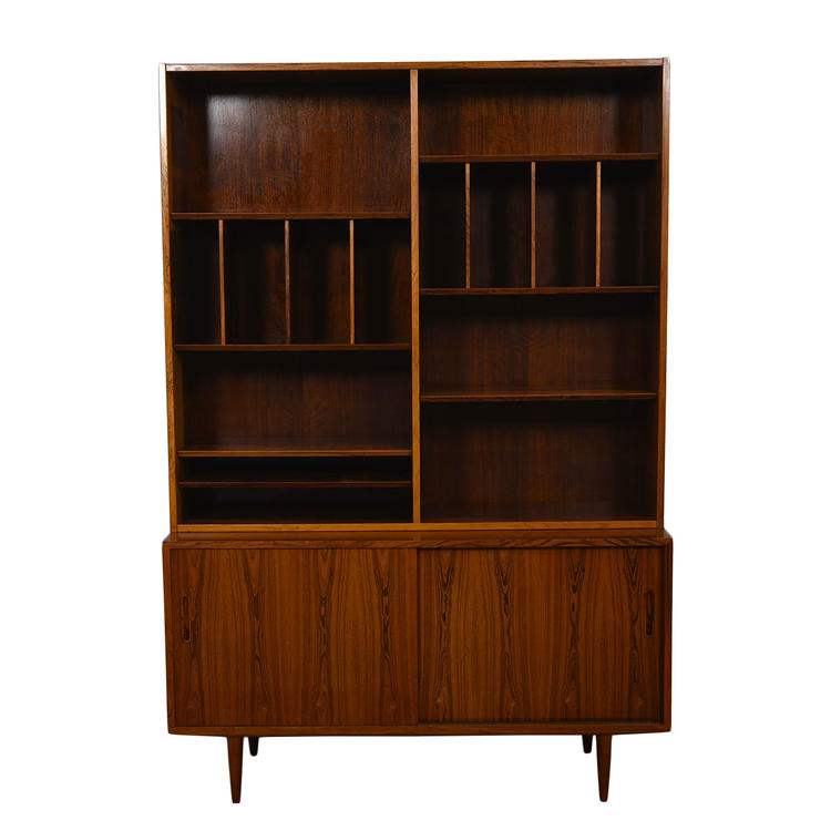 Danish Rosewood 2 Pc. Tambour Door Bookcase / Display Top Cabinet