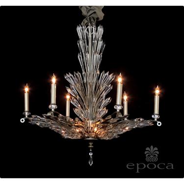 a chic art deco style 6-light chandelier with radiating crystal fronds