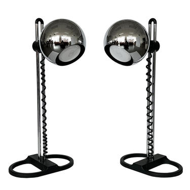 Pair Staff Chrome Eyeball Table Lamps