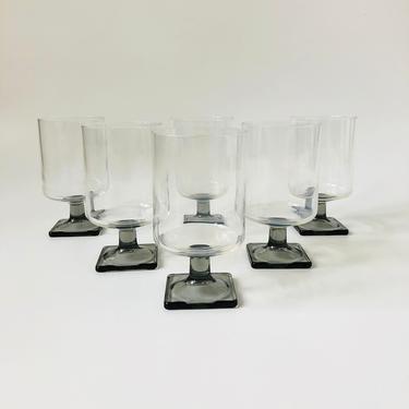Mid Century Gray Stemmed Glasses / Set of 6 