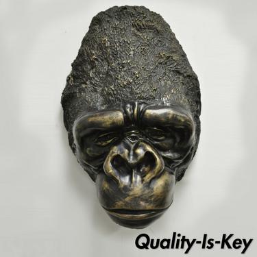 Large Cast Bronze 20" Gorilla Head Wall Sculpture Statue Wildlife Collector (A)