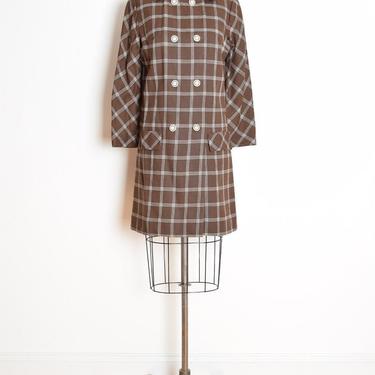 vintage 60s coat jacket brown white windowpane plaid check mod M L clothing 