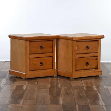 Pair Of Country Farmhouse Blonde Nightstands