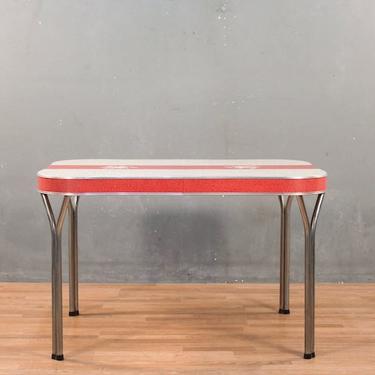 Atomic Ruby &amp; White Formica Kitchen Table with Leaf – ONLINE ONLY