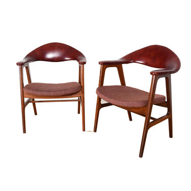Leather Pair of Danish Modern Accent Chairs with Arms