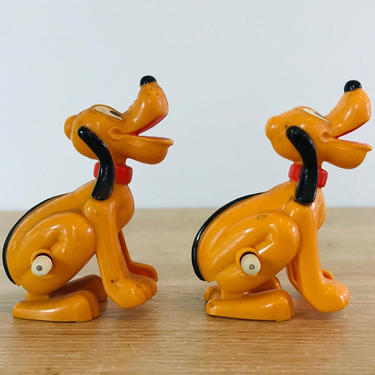 Vintage Wind Up Toy Pluto Dog Disney by Tomy Taiwan circa 1977 - Pair 