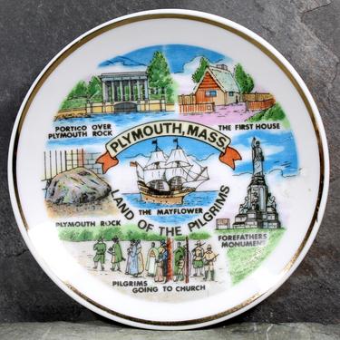 Vintage Plymouth Massachusetts Souvenir Trinket Dish - Full-Color Plymouth Souvenir Plate - Plymouth Rock - Pilgrim Plate |FREE SHIPPING 