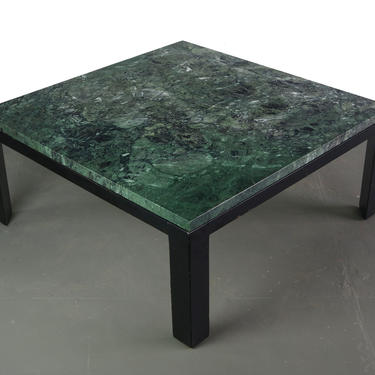 Square Dunbar Coffee Table with Green Marble Top and Black Base, USA 