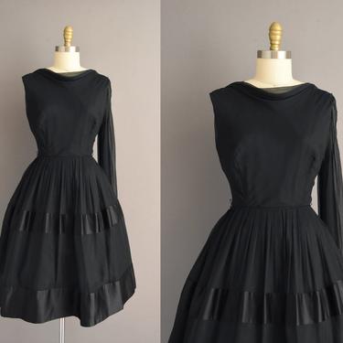 50s dress | Gorgeous jet black sweeping full skirt bridesmaid cocktail party dress | Medium | 1950s vintage dress 