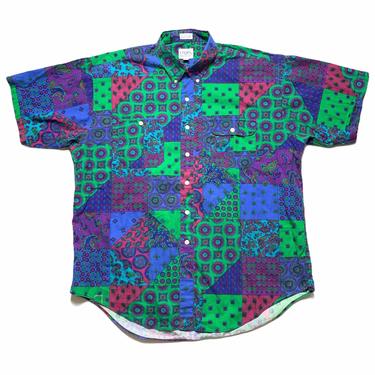 Vintage 1980s Chaps RALPH LAUREN Button-Up Fun Shirt ~ XL ~ 100% Cotton ~ Paisley / Madras ~ Preppy / Ivy Style / Trad 
