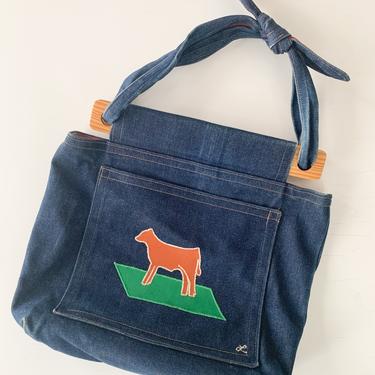 Vintage 1970s Denim Cow Applique Convertible Bag 