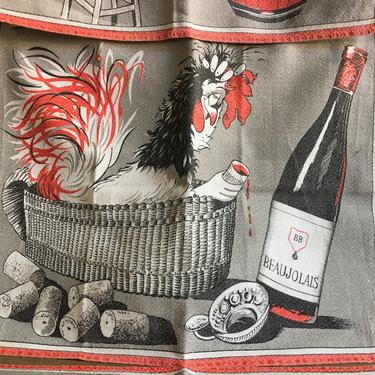 Set French Fête Napkins, Wine Tasting Cloths, Tea Towels, Beaujolais Wine, French Cuisine, Roosters, Chickens 