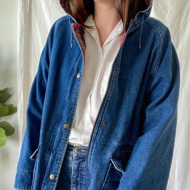 Vintage Denim Jacket/ 90s Fashion/ Jean Jacket/ Vintage Jean Jacket/ Denim/ Denim Coat/ Plaid/ Medium 