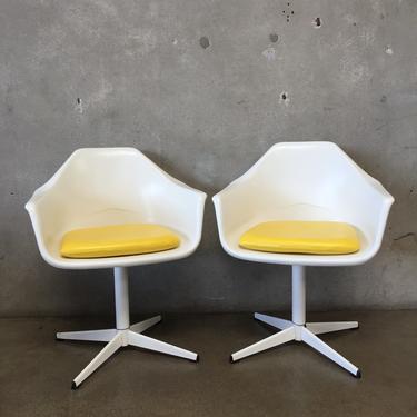 Pair of Mid century White &amp; Yellow Tulip Chairs