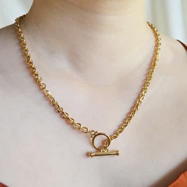 gold round toggle chain link necklace, gold chain link necklace, gold toggle rolo chain link necklace, gold necklace, gold chain, gold link 