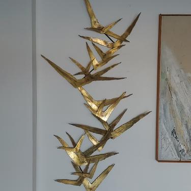 Mid Century Modern Brass Flying Bird Curtis Jere Style Wall Sculpture 