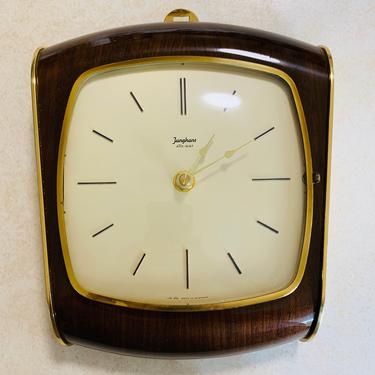 Junghans Wall Clock, Mid Century Wall Clock, Vintage Wall Clock, Wooden Wall Clock, Vintage Brass Wall Clock 