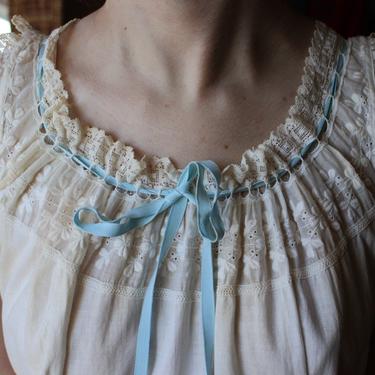 Beautiful Antique Lace Slip with Blue Ribbon 