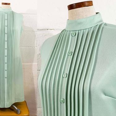 Vintage Pastel Shift Dress Mod Mint Sage Green 1970s 70s Twiggy Bleeker Street Sleeveless Union USA Women's Large XL 