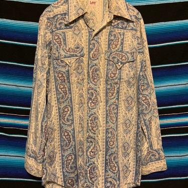 Vintage 1970s Lee Western Shirt Paisley With Pearl Snaps 