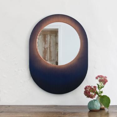 Fluted Mirror - Round - Copper/Navy 