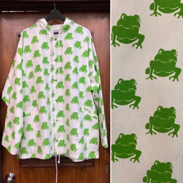 Vintage 1980’s Size XL “Michigan Rag” Frog Pop Art Print Hooded Beach Hip Hop Jacket, 80’s Oversize, Vintage Clothing 