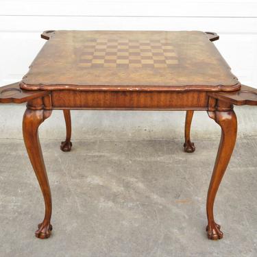 Vtg BURL WOOD GAME TABLE Chess Board BALL CLAW FOOT Traditional GEORGIAN STYLE