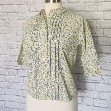 Vintage 50s 60s Penneys Lady Towncraft Floral Printed Shirt // Pleated Front Button-Up 