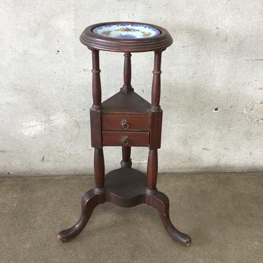 Vintage Mahogany Stand With Painted Plate