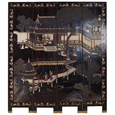 Chinese Export Four Panel Lacquer Coromandel Screen by ErinLaneEstate
