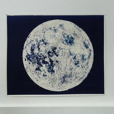 Large Lunar Map Cyanotype on Heavy Watercolor Paper 45.5