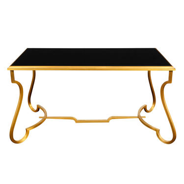Coffee Table in Matte Gold Plated Brass and Inset Black Glass Top 2001