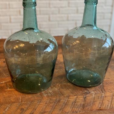 Antique Viresa Green Glass Demijohn Bottle