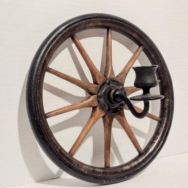 Antique Wood Spoke Wheel Candleholder Home Decor 12
