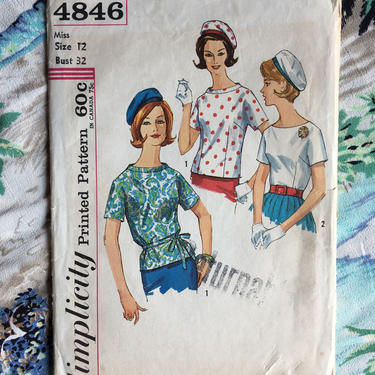 1960s Simplicity 4846 | Vintage Blouse and Hat Pattern | 1960s Size 12 Bust 32&amp;quot; by blindcatvintage